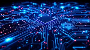 Placa de circuitos con luz azul